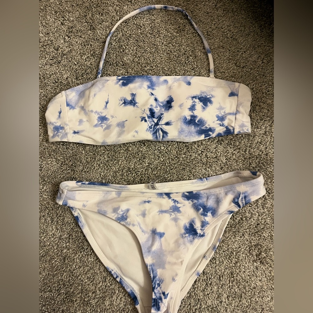 Blue and White Tie-Dye Bikini Set